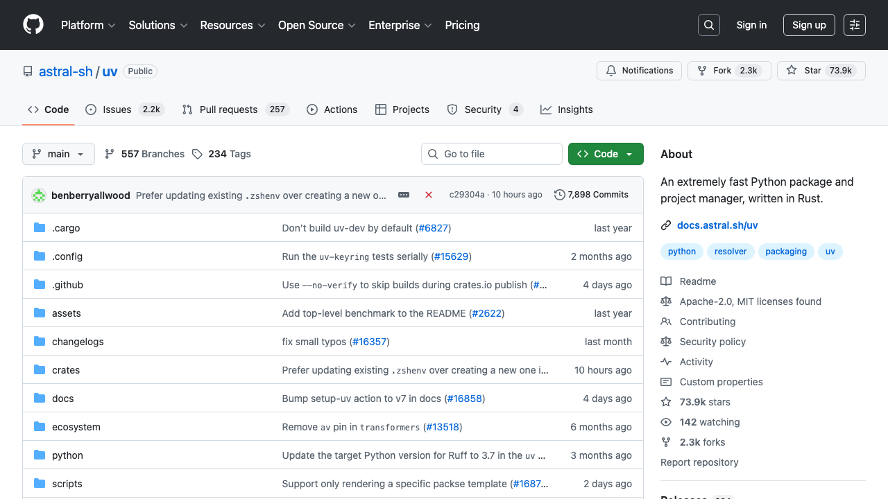 uv - 超高速Pythonパッケージマネージャー